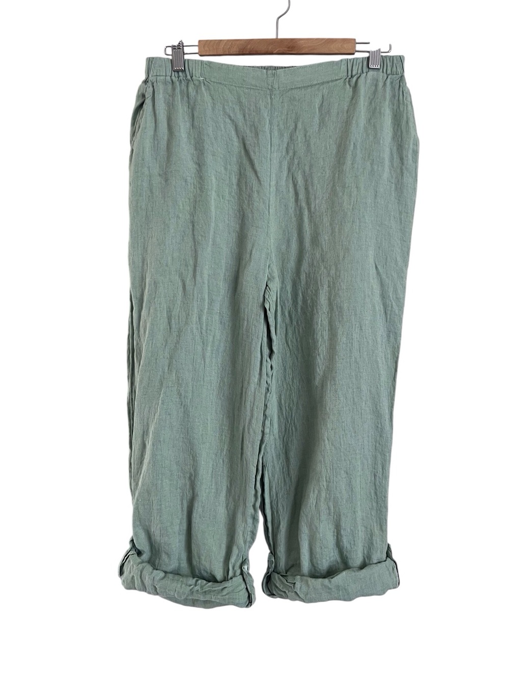 Flax Linen Pant Mint Sea Green Convertible Lagenlook Beach Coastal Beach Medium
